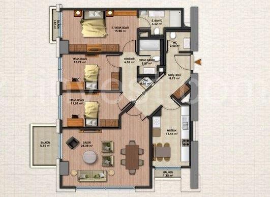 Maslak Eclipse 3+1 Eşyalı kiralık Forest view Furnished